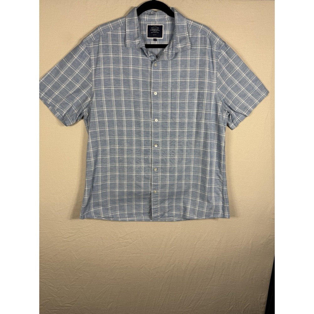 Charles Tyrwhitt Shirt Mens XL Slim Fit Blue Plaid Cotton Linen Short Sleeve